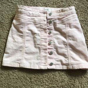 pastel pink button-up skirt